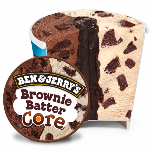Ben & Jerry's Core Brownie Batter with Chocolate and Vanilla Ice Cream Pint Perspective: left