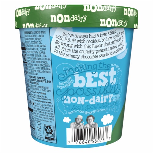 Ben & Jerry's Dairy Free Peanut Butter & Cookies Frozen Dessert Pint Perspective: left