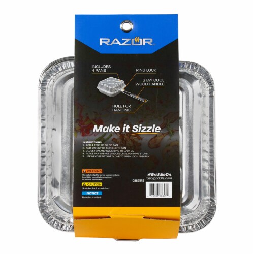 Razor Popcorn Maker With Four Aluminum Foil Pans Wooden Handle And Ring Lock Perspective: left