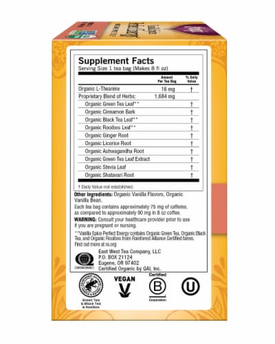 Yogi Vanilla Spice Perfect Energy Organic Black Tea Bags Perspective: left