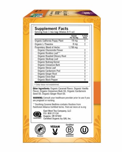 Yogi Soothing Caramel Bedtime Organic Herbal Tea Bags Perspective: left