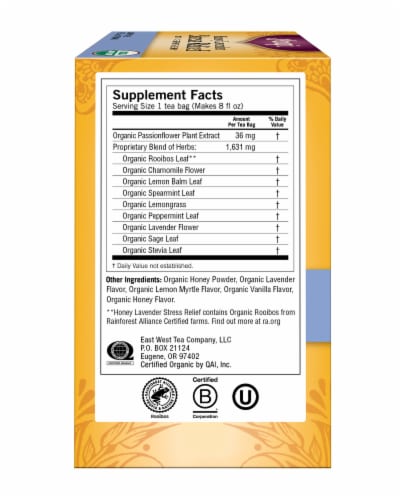 Yogi Honey Lavender Stress Relief Organic Herbal Tea Bags Perspective: left