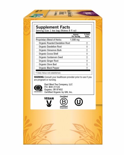 Yogi Organic Roasted Dandelion Spice Caffeine Free Detox Tea Bags Perspective: left