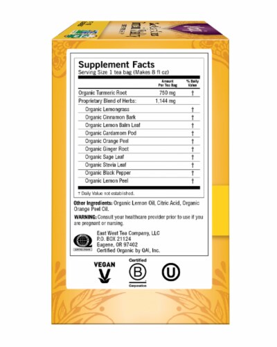 Yogi Sweet Ginger Citrus Turmeric Vitality Organic Herbal Tea Bags Perspective: left