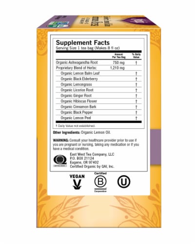Yogi Elderberry Lemon Balm Immune + Stress Herbal Organic Tea Bags Perspective: left