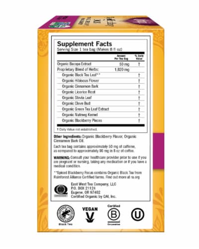 Yogi Spiced Blackberry Focus Organic Black Tea Bags Perspective: left