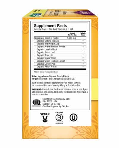 Yogi Bright Peach Positive Energy Organic Oolong Tea Bags Perspective: left