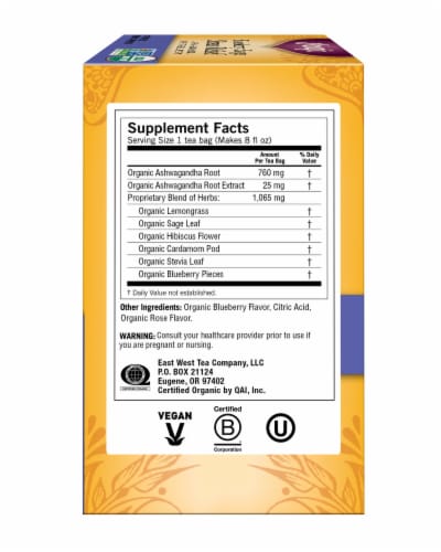 Yogi Blueberry Sage Stress Relief Organic Herbal Tea Bags Perspective: left