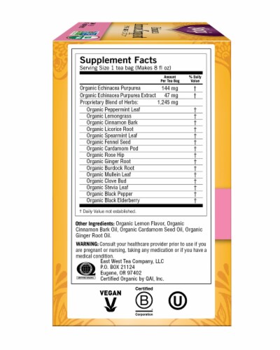 Yogi Echinacea Immune Support Caffeine Free Tea Bags Perspective: left