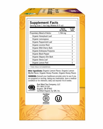 Yogi Throat Comfort Honey Lemon Caffeine Free Tea Bags Perspective: left