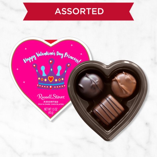 RUSSELL STOVER Valentine's Day Magical Heart Assorted Milk & Dark Chocolate Gift Box Perspective: left