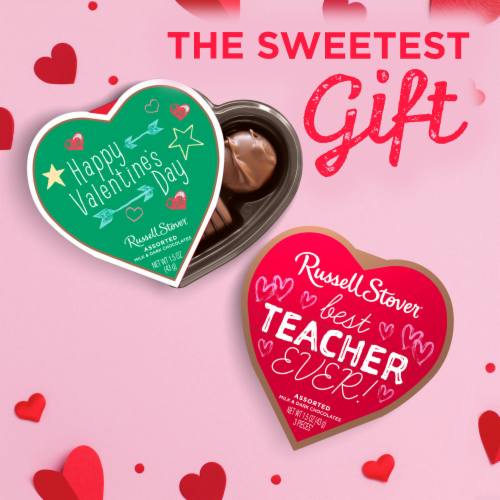 RUSSELL STOVER Valentine's Day Chalkboard Heart Milk & Dark Chocolate Candy Gift Box Perspective: left