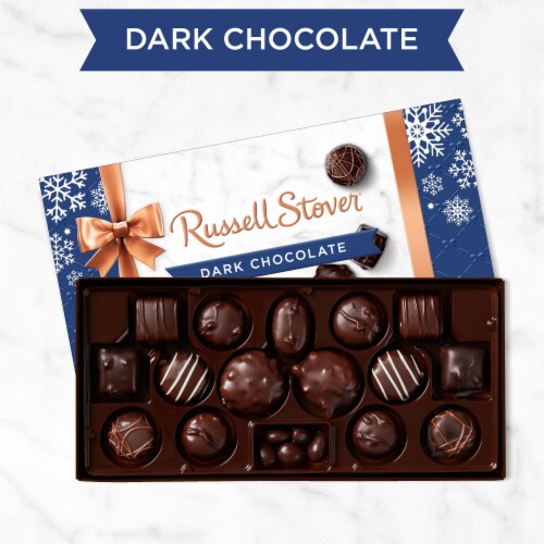 RUSSELL STOVER Christmas Dark Chocolate Assortment Gift Box Perspective: left