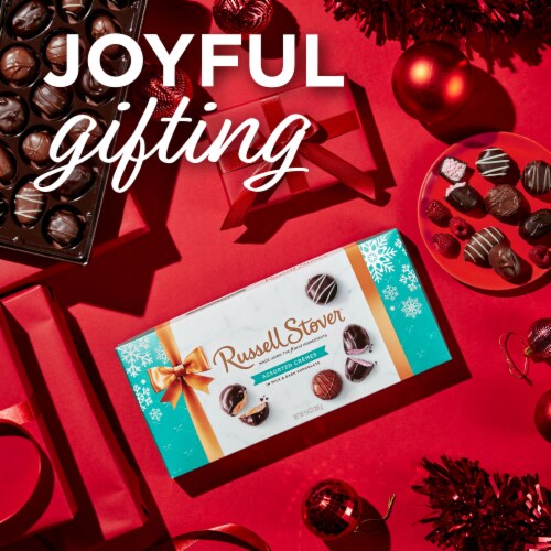RUSSELL STOVER Christmas Assorted Crèmes in Milk & Dark Chocolate Gift Box Perspective: left