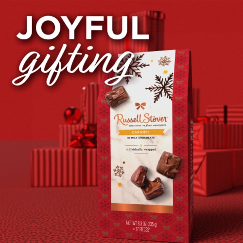 RUSSELL STOVER Christmas Caramel in Milk Chocolate Gift Box Perspective: left