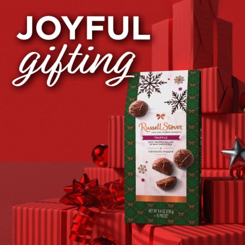 RUSSELL STOVER Christmas Truffles in Milk Chocolate Gift Box Perspective: left