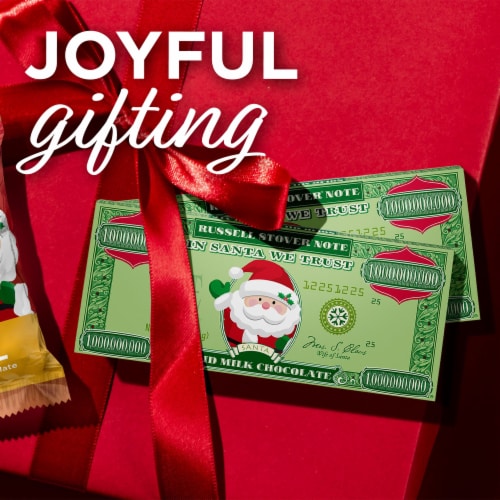RUSSELL STOVER Christmas Santa Solid Milk Chocolate Money Bar Perspective: left