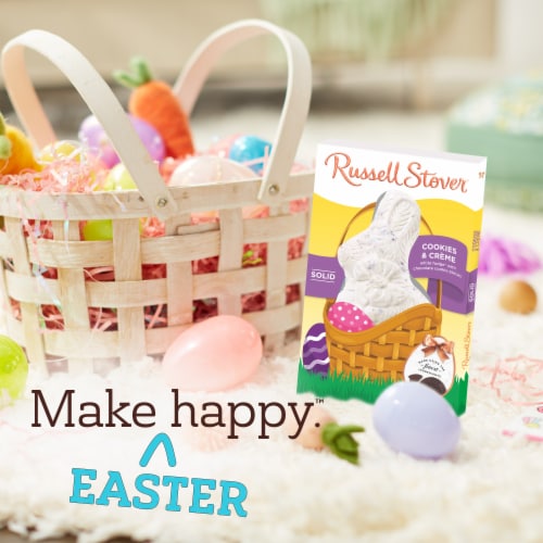 RUSSELL STOVER Easter Bunny Cookies & Crème Solid White Fudge Chocolate Candy Rabbit Perspective: left