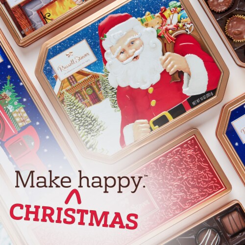 RUSSELL STOVER Christmas Assorted Milk & Dark Chocolate Santa Gift Tin Perspective: left