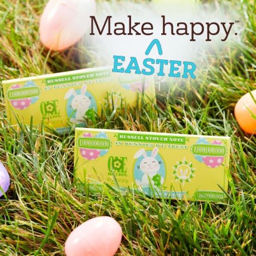 RUSSELL STOVER Easter Bunny Money Solid Milk Chocolate Candy Bar Perspective: left