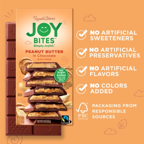 RUSSELL STOVER Joy Bites Peanut Butter Milk Chocolate Bar Perspective: left