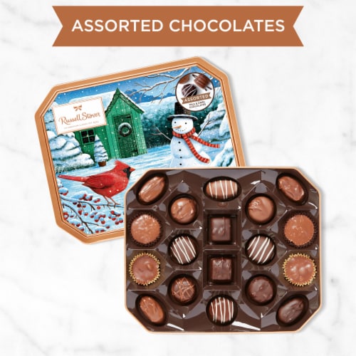 RUSSELL STOVER Christmas Traditional Classic Assorted Milk & Dark Chocolate Gift Tin Perspective: left