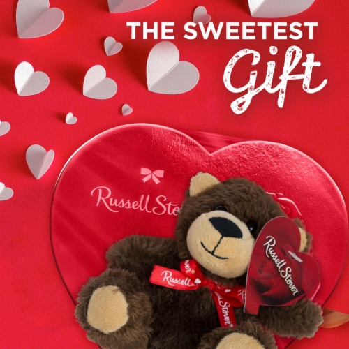 Valentine's Day Plush Bear with Red Foil Heart Assorted Milk & Dark Chocolate Candy Gift Box Perspective: left