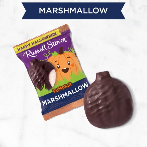 RUSSELL STOVER Halloween Dark Chocolate Marshmallow Pumpkin Perspective: left