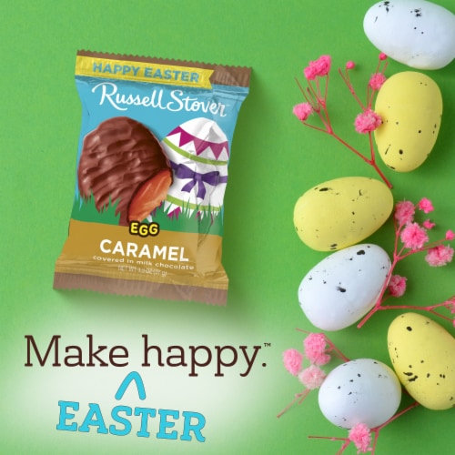 RUSSELL STOVER Easter Caramel Milk Chocolate Candy Easter Egg Perspective: left