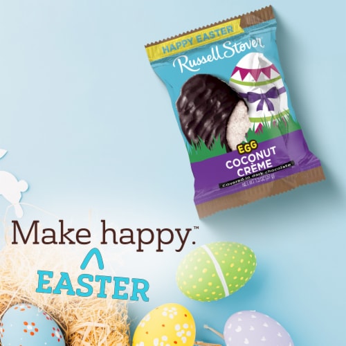RUSSELL STOVER Easter Coconut Crème Dark Chocolate Candy Easter Egg Perspective: left
