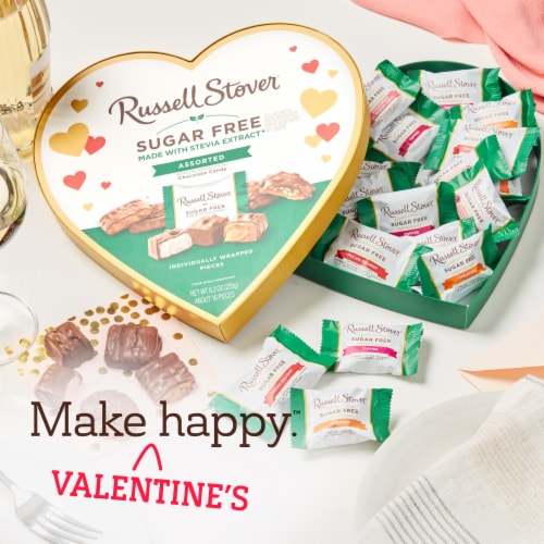 RUSSELL STOVER Valentine's Day Sugar Free Heart Assorted Chocolate Candy Gift Box Perspective: left