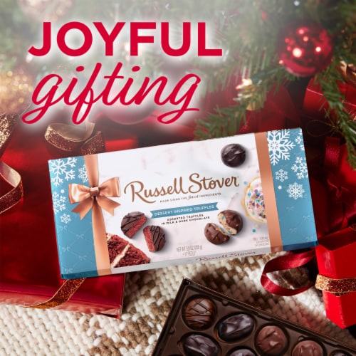 RUSSELL STOVER Christmas Assorted Milk & Dark Chocolate Dessert Truffles Gift Box Perspective: left