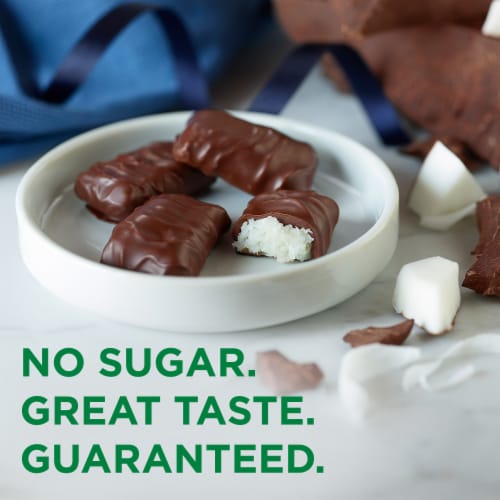 RUSSELL STOVER Sugar Free Coconut in Chocolate Candy, 2 oz bag Perspective: left