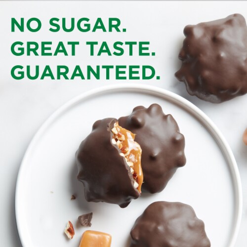 RUSSELL STOVER Sugar Free Dark Chocolate Pecan Delight Candy, 2.4 oz. bag Perspective: left