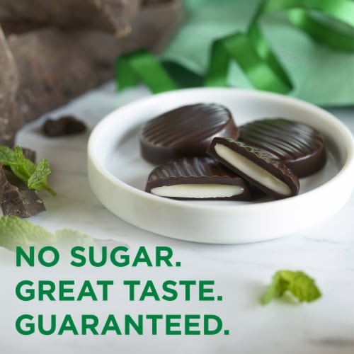 RUSSELL STOVER Sugar Free Dark Chocolate Mint Patties Candy, 4.5 oz bag Perspective: left