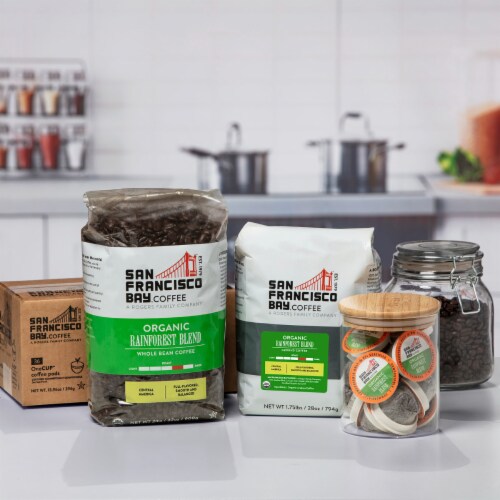 San Francisco Bay Coffee® Organic Rainforest Blend Whole Bean Coffee Perspective: left