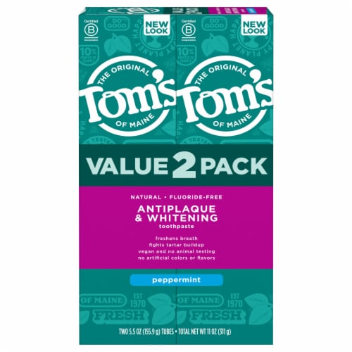 Tom's of Maine Fluoride-Free Antiplaque & Whitening Natural Toothpaste Peppermint Perspective: left