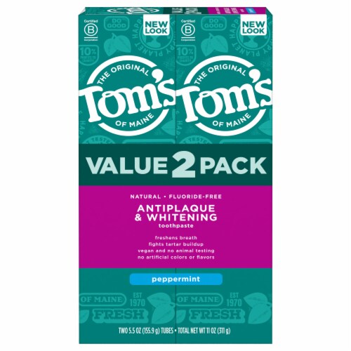 Tom's of Maine Fluoride-Free Antiplaque & Whitening Natural Toothpaste, Peppermint Perspective: left