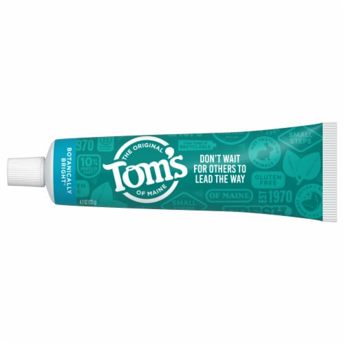 Tom's of Maine Natural Fluoride-Free SLS-Free Botanically Bright Toothpaste Peppermint Perspective: left