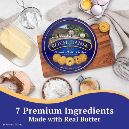 Royal Dansk Danish Butter Cookie Selection, Assortment of Original Butter Cookies Perspective: left