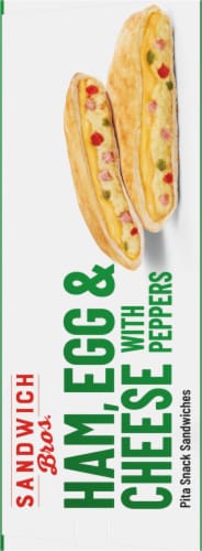 Sandwich Bros. Ham Egg Cheese & Pepper Pita Snack Breakfast Sandwich Perspective: left