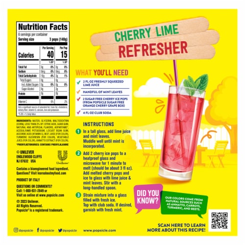 Popsicle Sugar Free Orange Cherry Grape Frozen Variety Pack Ice Pops Perspective: left