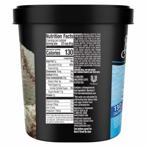 Breyers CarbSmart Mint Fudge Cookie Frozen Dairy Dessert Perspective: left