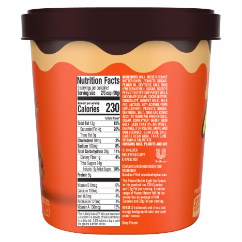Breyers Peanut Butter Light Ice Cream with Reese's Peanut Butter Cups and Peanut Butter Swirl 48 oz Perspective: left