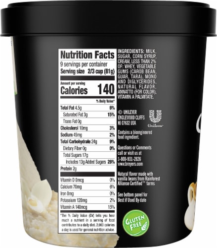 Breyers Extra Creamy Vanilla Frozen Dairy Dessert Tub Perspective: left