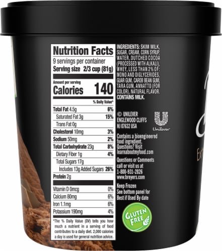 Breyers Extra Creamy Chocolate Frozen Dairy Dessert Tub Perspective: left