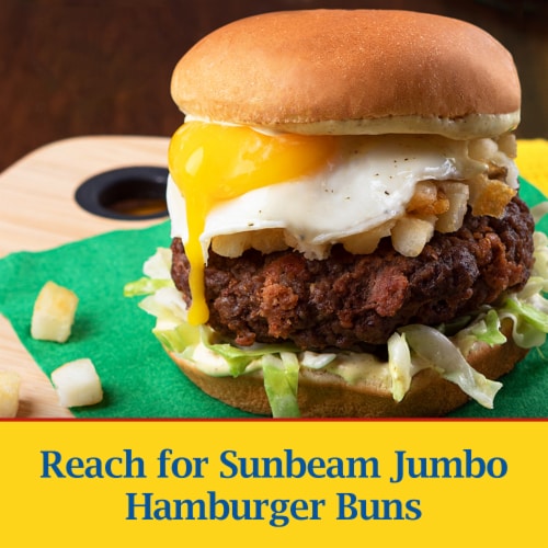 Sunbeam Jumbo Hamburger Buns, Enriched White Bread Burger Buns, 8 Count Perspective: left