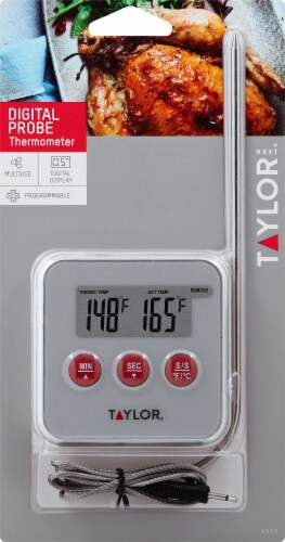 Taylor® Digital Wired Probe Timer Thermometer - White Perspective: left