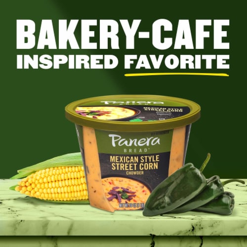 Panera Bread Ready-to-Heat Gluten Free Mexican Style Street Corn Chowder Soup Cup Perspective: left