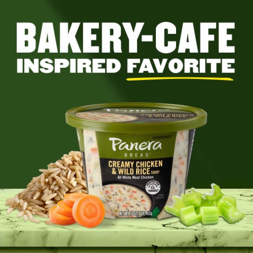 Panera Bread Ready-to-Heat Gluten Free Creamy Chicken & Wild Rice Soup Cup Perspective: left